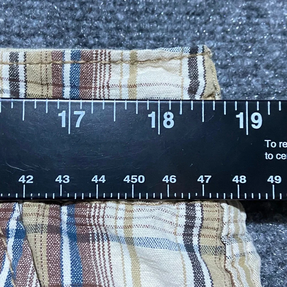 Levis Mens Plaid Cargo Shorts 37 Brown Blue Cotton Relaxed Fit Utility Hiking